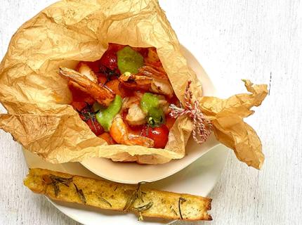 Scampis diabolo au mascarpone et au basilic 