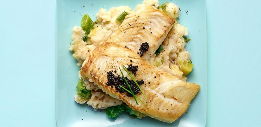 Stoemp Parmentier au dos d’églefin et caviar de hareng